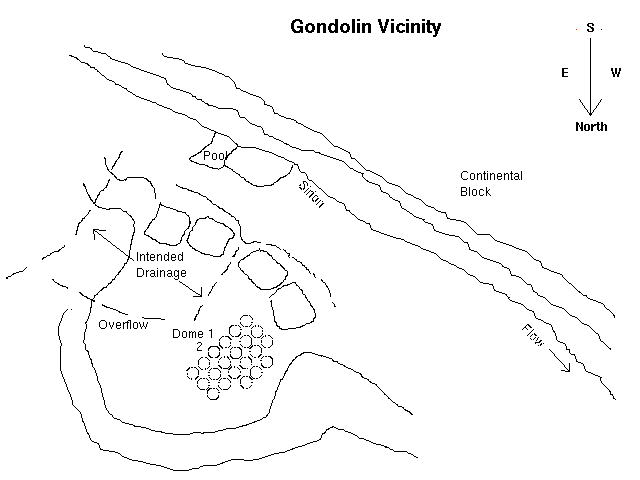 Map of Gondolin, with geological structures and drainage lines.
